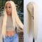 #60 Platinum Blonde Lace Front Wig 13 ×2.5 Long Straight Synthetic Glueless Heat Resistant Fiber Hair