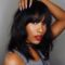 Bob Curly Wig Synthetic Short Black Wig with Bangs