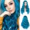 Mix Blue Long Costume Wavy Synthetic Wig Blue Color for Cosplay Girls